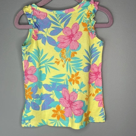 GAP NWT Girls Mix Tropical Floral Print Tank Yellow Ruffle Strap Multiple Sizes - Picture 4 of 6